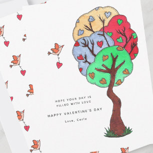 Heart Tree Illustrated Valentine Holiday Card Feestdagenkaart