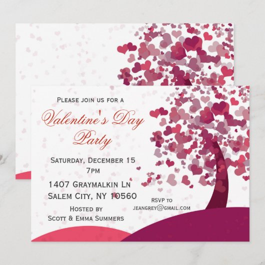 Heart Tree Landscape Valentijnsdag Party Kaart (Voorkant / Achterkant)