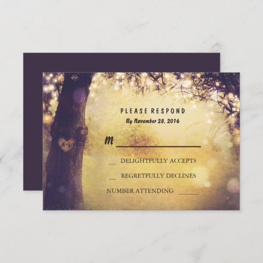 Heart Tree Lights Wedding RSVP Kaart (Voorkant / Achterkant)