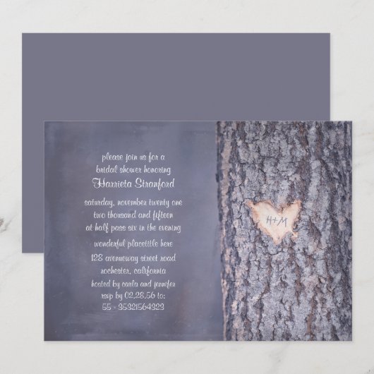 Heart Tree Rustic Country vrijgezellenfeest Uitnod Kaart (Voorkant / Achterkant)