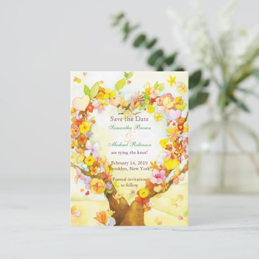 Heart Tree Waterverf Save the Date Briefkaarten (Staand voorkant)