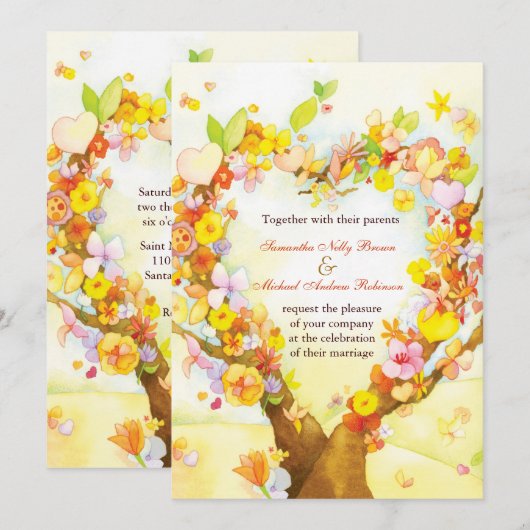 Heart Tree Waterverf Weddenschap Kaart (Voorkant / Achterkant)