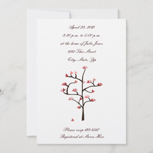 Heart Tree Wedding Shower-uitnodiging Kaart (Voorkant)