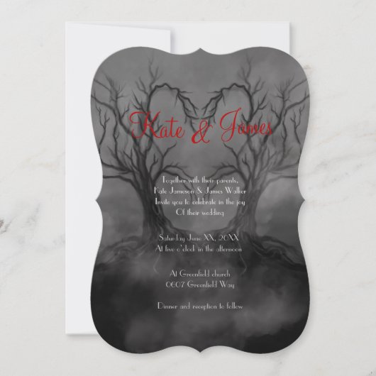 Heart Trees Dark & Moody Gothic Wedding Invitation Kaart (Voorkant)