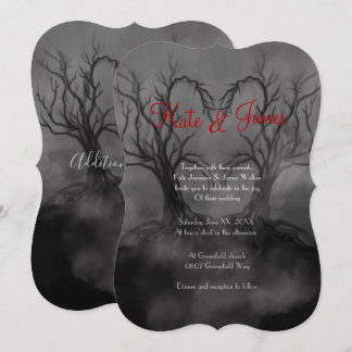 Heart Trees Dark & Moody Gothic Wedding Invitation Kaart