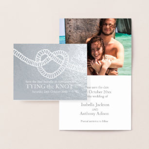Heart Tying the Knot bruiloft Silver save the date Folie Kaarten