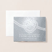 Heart Tying the Knot bruiloft Silver save the date Folie Kaarten (Voorkant met envelop)