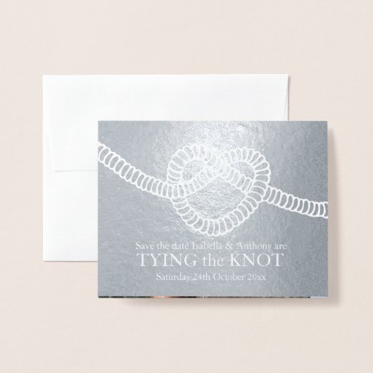 Heart Tying the Knot bruiloft Silver save the date Folie Kaarten (Voorkant met envelop)
