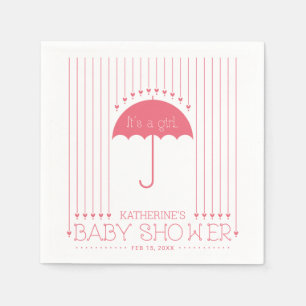 Heart & Umbrella   Meisje Baby Shower Papieren Ser Servet