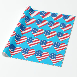 Heart USA Flag Turquoise Wrapping Paper Cadeaupapier