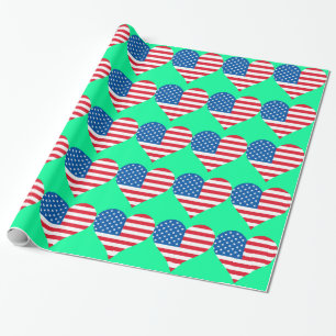 Heart USA Vlag Blue Wrapping Paper Cadeaupapier