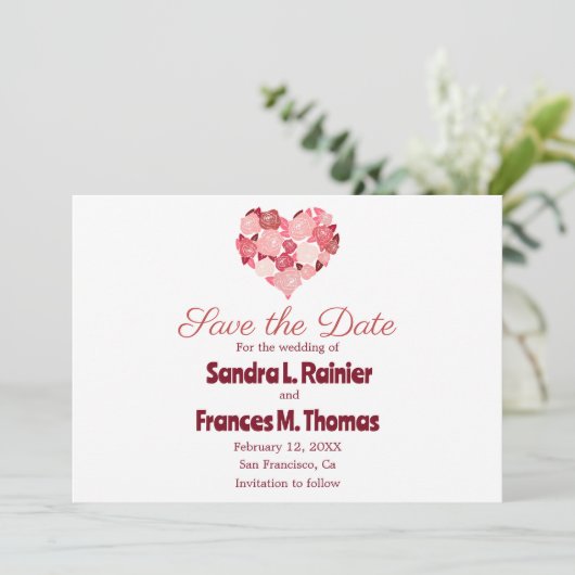 Heart Valentijn Red Rose Save the Date Cards (Staand voorkant)