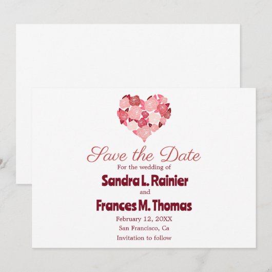 Heart Valentijn Red Rose Save the Date Cards (Voorkant / Achterkant)