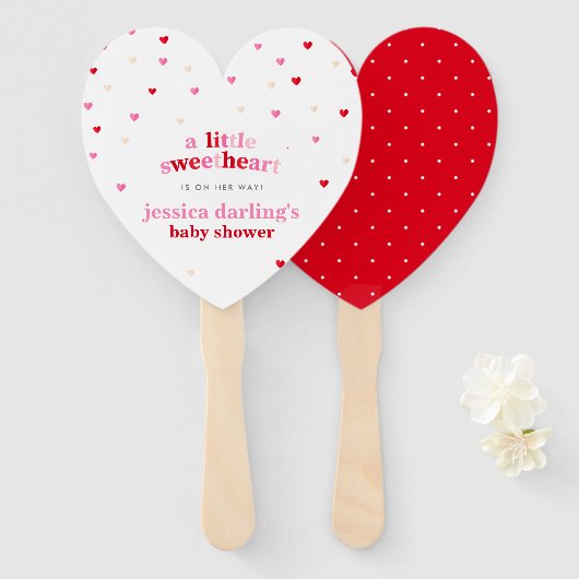 Heart Valentijn Theme Baby Girl Shower Rood Roze Handwaaier (Voorkant en achterkant)