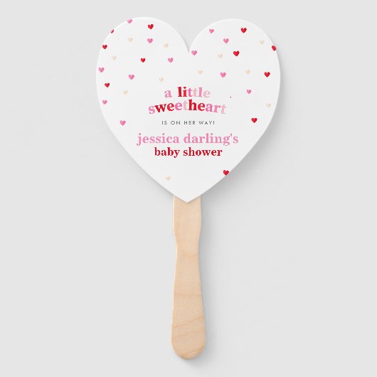 Heart Valentijn Theme Baby Girl Shower Rood Roze Handwaaier (Voorkant)