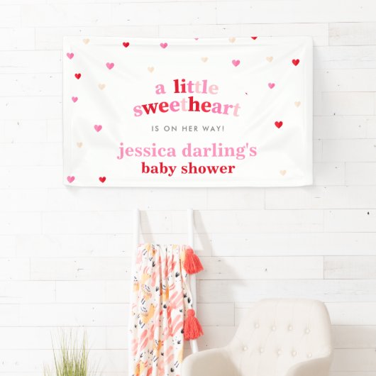 Heart Valentijn Theme Baby Girl Shower Rood Roze Spandoek (Insitu)