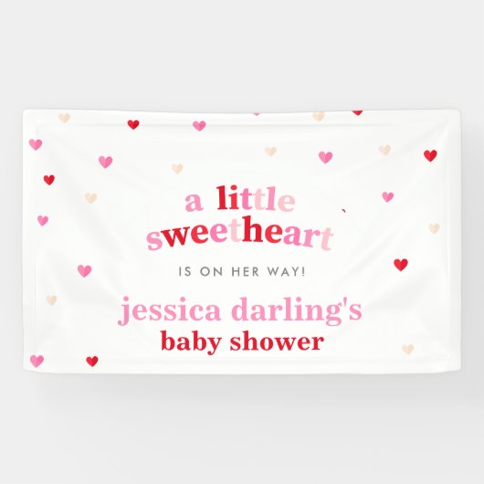 Heart Valentijn Theme Baby Girl Shower Rood Roze Spandoek (Horizontaal)