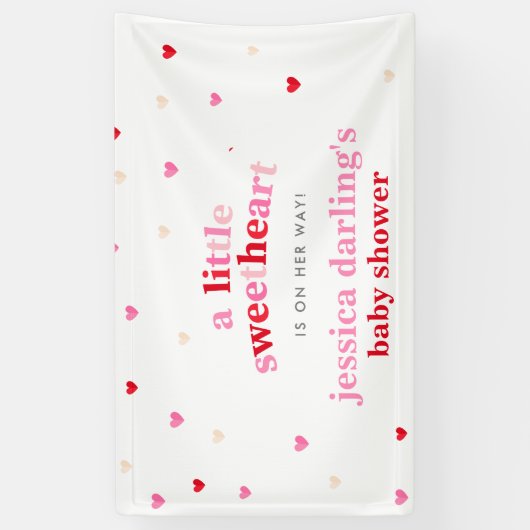 Heart Valentijn Theme Baby Girl Shower Rood Roze Spandoek (Verticaal)