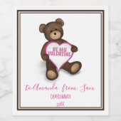 Heart Valentijnsdag Teddy Bear Wimsical Cute Wijn Etiket (Enkel label)