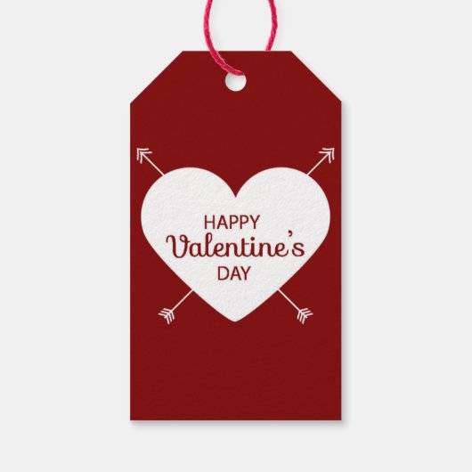 Heart van Red and White Happy Valentine's Day Cadeaulabel (Achterkant)