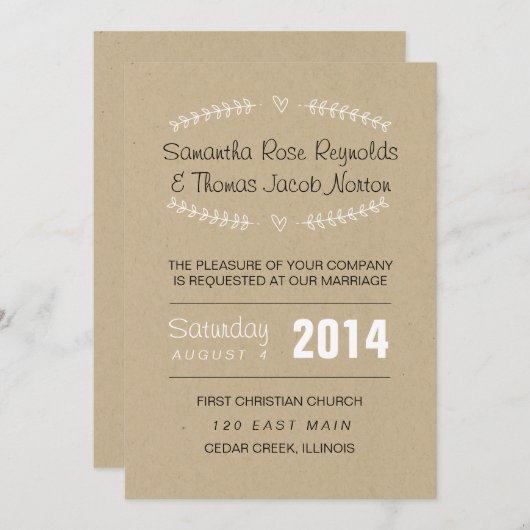 Heart Vines bruiloft uitnodiging (Voorkant / Achterkant)