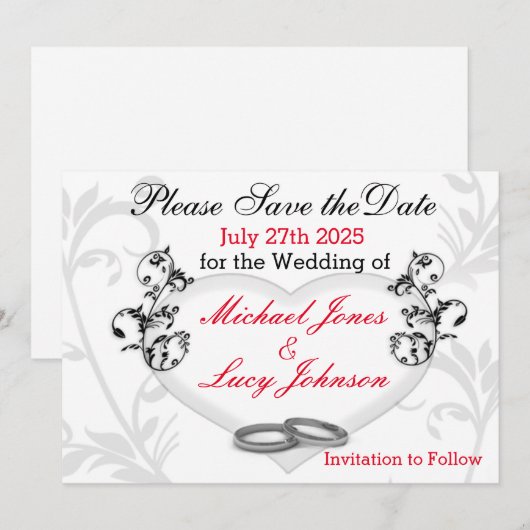 Heart & Vines Save The Date Kaart (Voorkant / Achterkant)