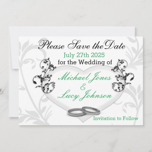 Heart & Vines Save The Date Kaart (Voorkant)