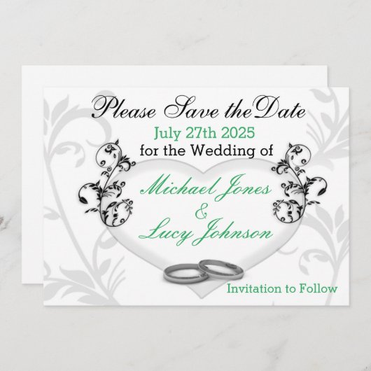 Heart & Vines Save The Date Kaart (Voorkant / Achterkant)
