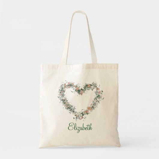 Heart vorm van wervelfloral op maat tote bag (Voorkant)