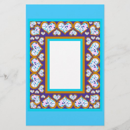 Heart-vormdiamanten goudwatergrenskantoorbenodigdh briefpapier (Voorkant)