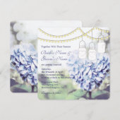 Heart-vormige Blue Hydrangea Mason Jar Wedding Kaart (Voorkant / Achterkant)