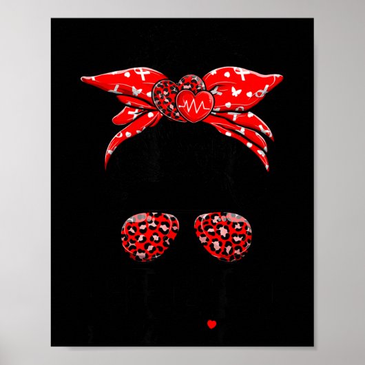 Heart Warrior Messy Bun Go Red - Heart Disease Awa Poster (Voorkant)