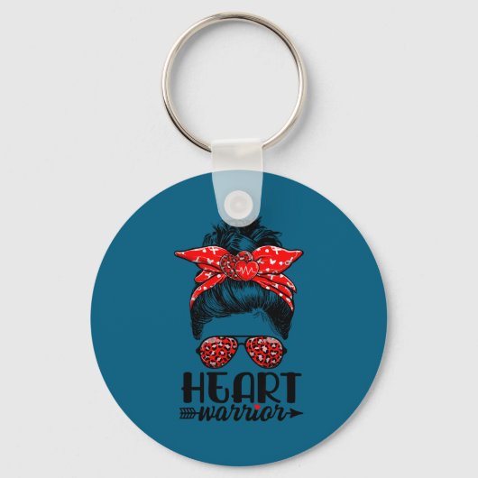 Heart Warrior Messy Bun Go Red - Heart Disease Awa Sleutelhanger (Voorkant)