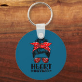 Heart Warrior Messy Bun Go Red - Heart Disease Awa Sleutelhanger (Voorkant)
