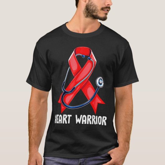 Heart Warrior Stethoscope Red Nurse Heart Disease  T-shirt (Voorkant)