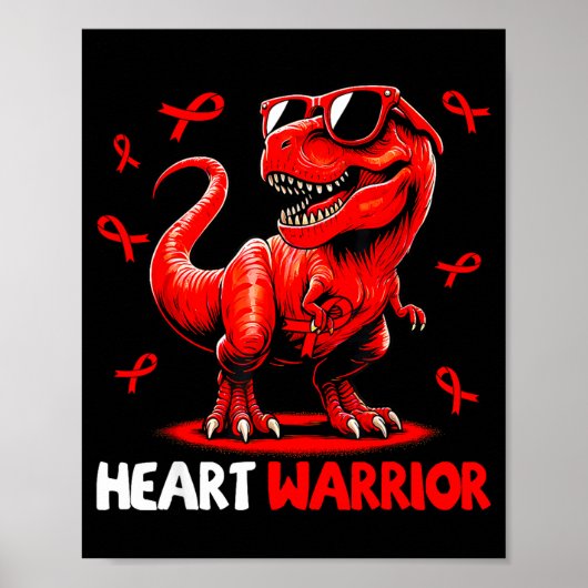 Heart Warrior Trex Dinosaurus Hartziekte Bewustzij Poster (Voorkant)
