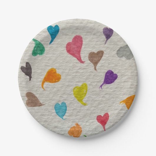 Heart Watercolor Paper Plates Papieren Bordje (Voorkant)