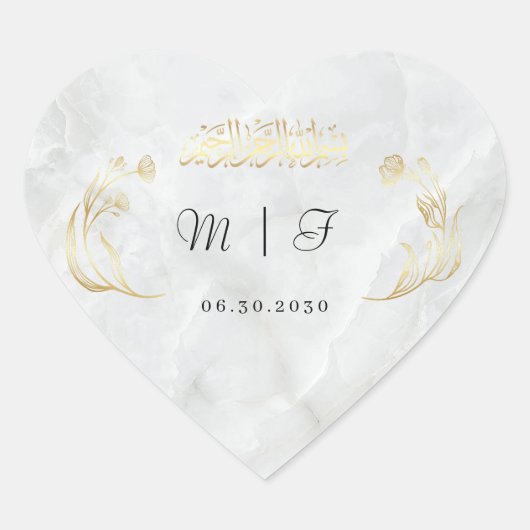 Heart Wedding Sticker Bismillah Gold Design (Voorkant)