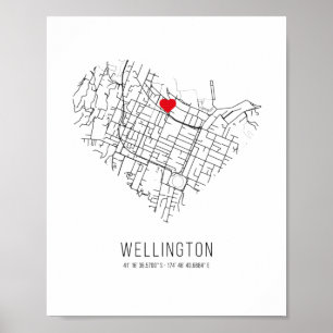 Heart Wellington City Map (Nieuw-Zeeland) Poster