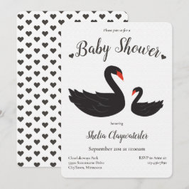 Heart White Black Swan Bird Animal Baby shower Kaart