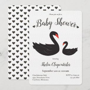 Heart White Black Swan Bird Animal Baby shower Kaart