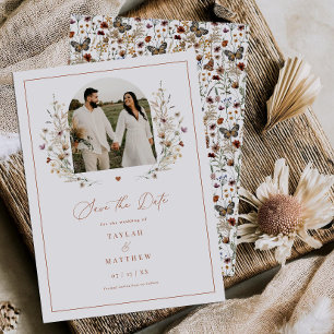 Heart Wildflower Bewaar de datum Boho Photo Card Save The Date