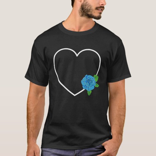Heart with Blue Flower Rose T-shirt (Voorkant)