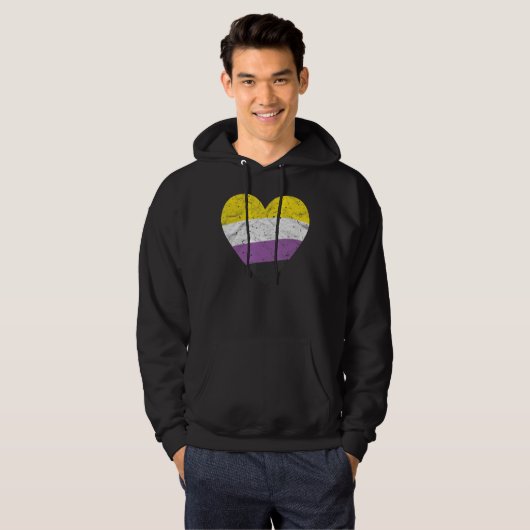 Heart with Non Binary Flag Nonbinary Pride Month Hoodie (Voorkant volledig)