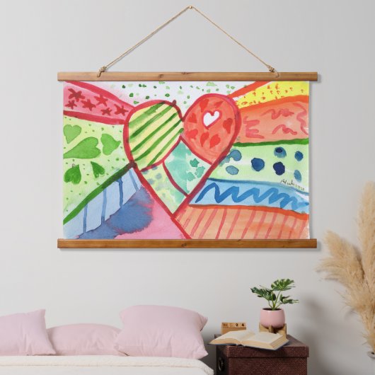 Heart with Pattern background Hangend Wandkleed (Slaapkamer)