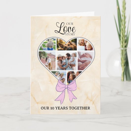 Heart with pink bow photo annivesary kaart (Voorkant)