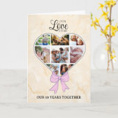 Heart with pink bow photo annivesary kaart (Gele Bloem)