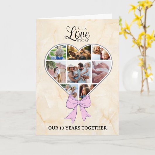 Heart with pink bow photo annivesary kaart (Gele Bloem)