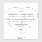 Heart Words Explaining and Artist Whimsical Art Sticker (Vel)