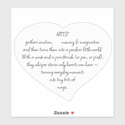 Heart Words Explaining and Artist Whimsical Art Sticker (Vel)